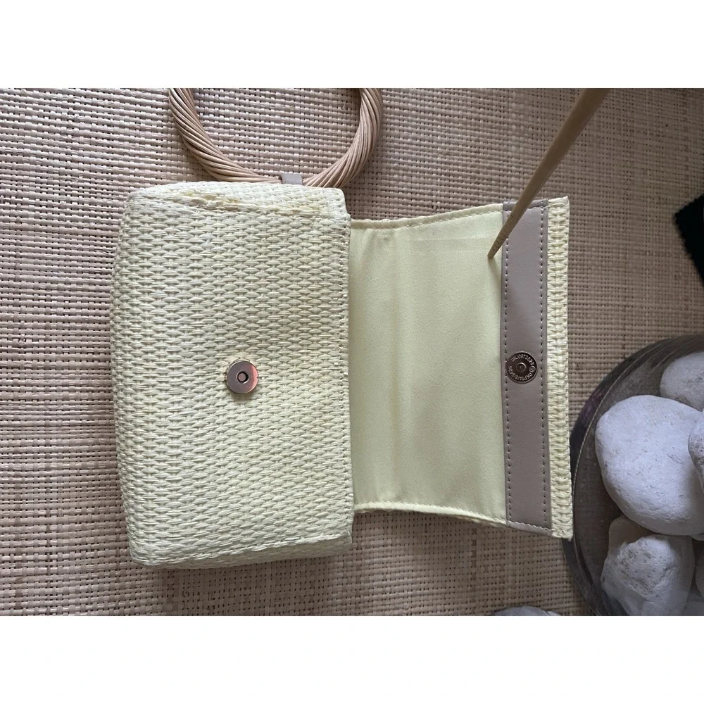 A New Day Straw Bracelet Pouch Clutch Purse Yellow Mini Bag